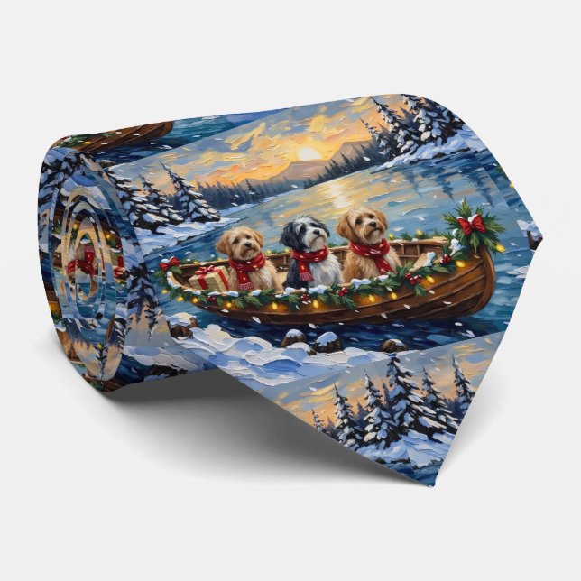Lhasa Apso Christmas Boat Holiday Tie (Rolled)