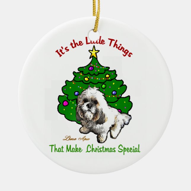 Lhasa Apso Christmas Ceramic Tree Decoration (Front)