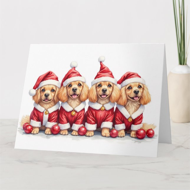 Lhasa Apso Christmas Dress Santa Hat Card (Front)