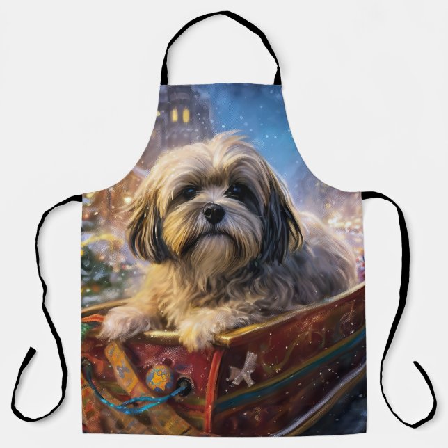 Lhasa Apso Christmas Festive Season  Apron (Front)