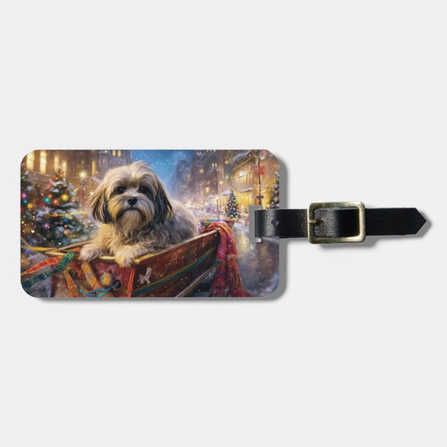 Lhasa Apso Christmas Festive Season  Luggage Tag (Front Horizontal)