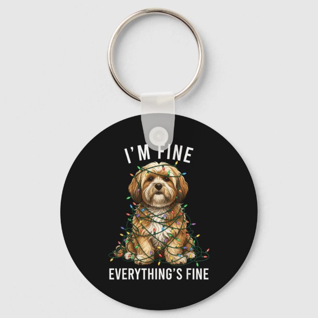 Lhasa Apso Christmas I'm Fine Everything Is Fine  Key Ring (Front)