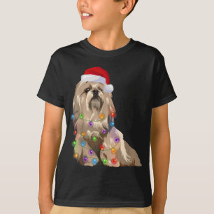 Lhasa Apso Christmas Lights Xmas Dog Lover Santa H T-Shirt