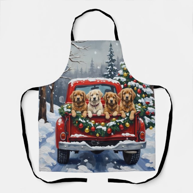 Lhasa Apso Christmas Red Truck Holiday Apron (Front)