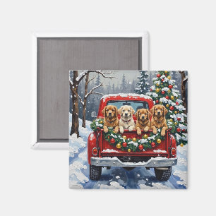 Lhasa Apso Christmas Red Truck Holiday Magnet