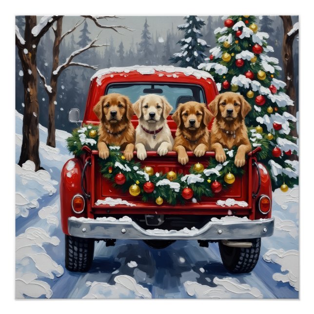 Lhasa Apso Christmas Red Truck Holiday Poster (Front)