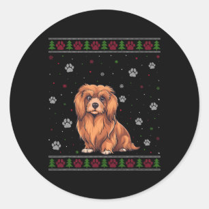 Lhasa Apso Christmas Sweater Xmas Pet Animal Dog L Classic Round Sticker