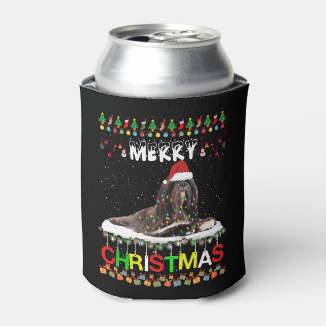 Lhasa Apso Christmas Tree Light Pajama Xmas Dog Can Cooler (Can Front)