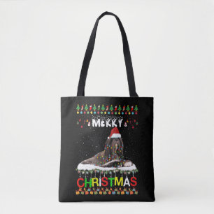 Lhasa Apso Christmas Tree Light Pajama Xmas Dog Tote Bag