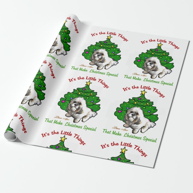 Lhasa Apso Christmas Wrapping Paper (Unrolled)