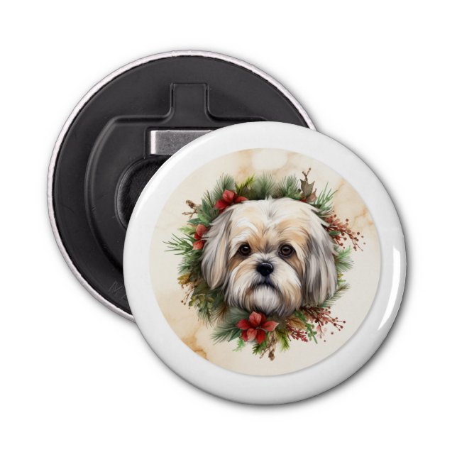 Lhasa Apso Christmas Wreath Festive Pup  Bottle Opener (Front)