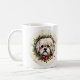 Lhasa Apso Christmas Wreath Festive Pup Coffee Mug