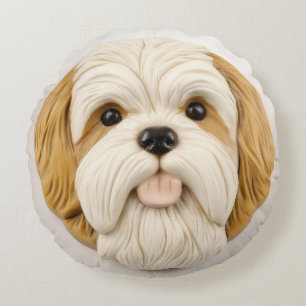 Lhasa Apso Dog 3D Inspired Round Cushion