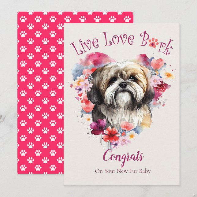 Lhasa Apso Dog Adoption, Gotcha Day Card (Front/Back)