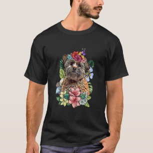 Lhasa Apso Dog Botanical Flower Floral T-Shirt