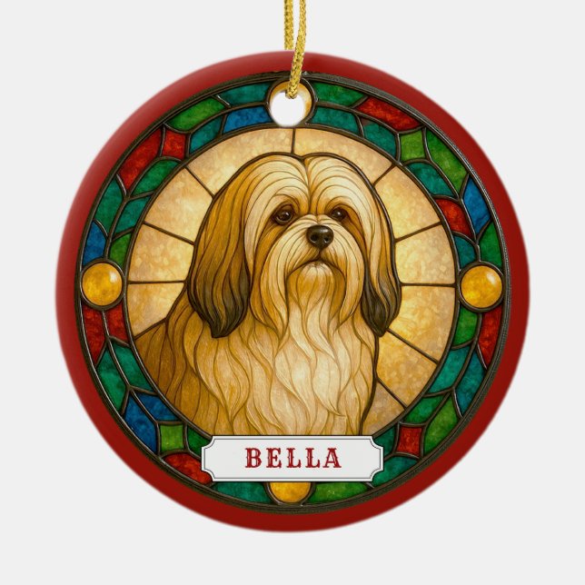Lhasa Apso Dog Ceramic Circle Ornament (Front)