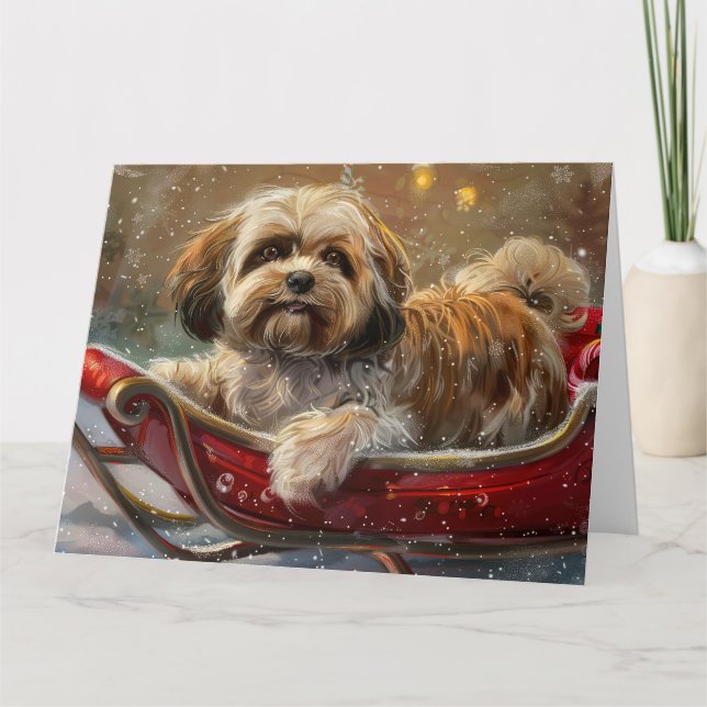 Lhasa Apso Dog Christmas Festive Card (Front)