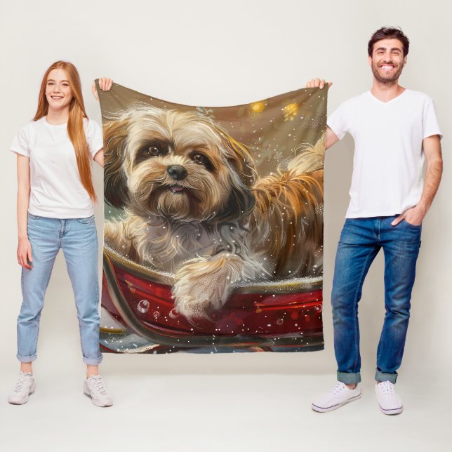 Lhasa Apso Dog Christmas Festive Fleece Blanket (In Situ)