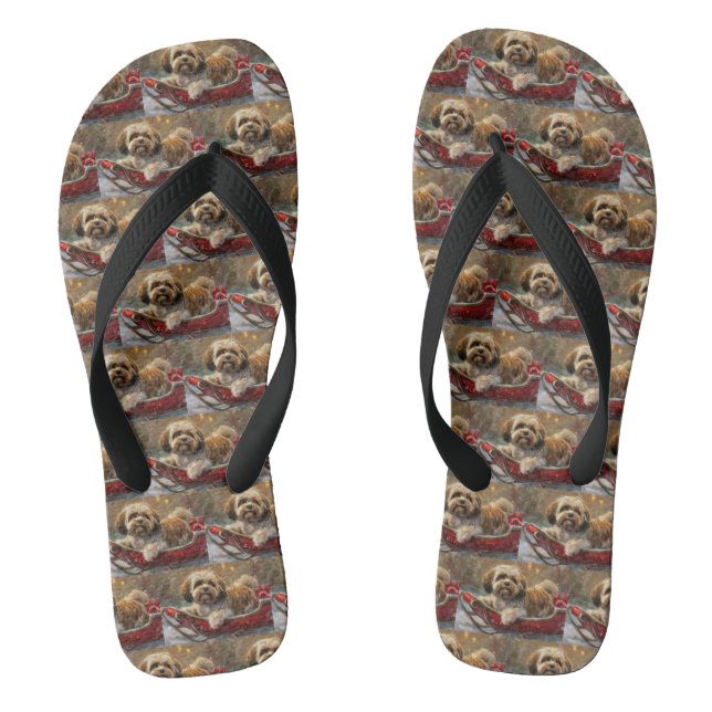 Lhasa Apso Dog Christmas Festive Jandals (Footbed)