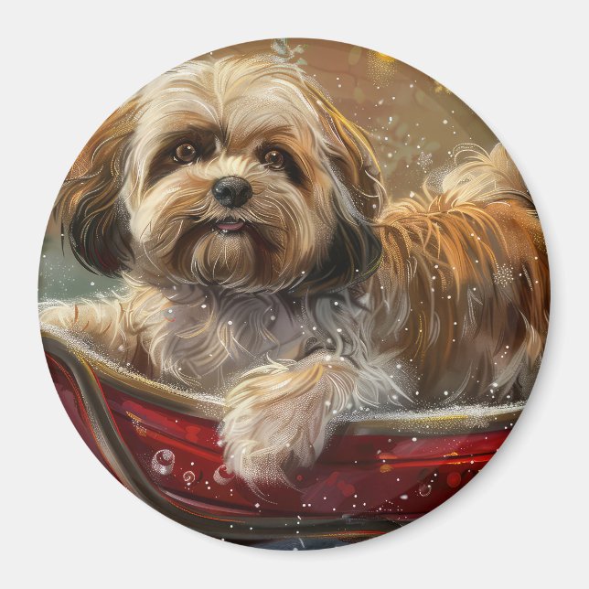 Lhasa Apso Dog Christmas Festive Magnet (Front)