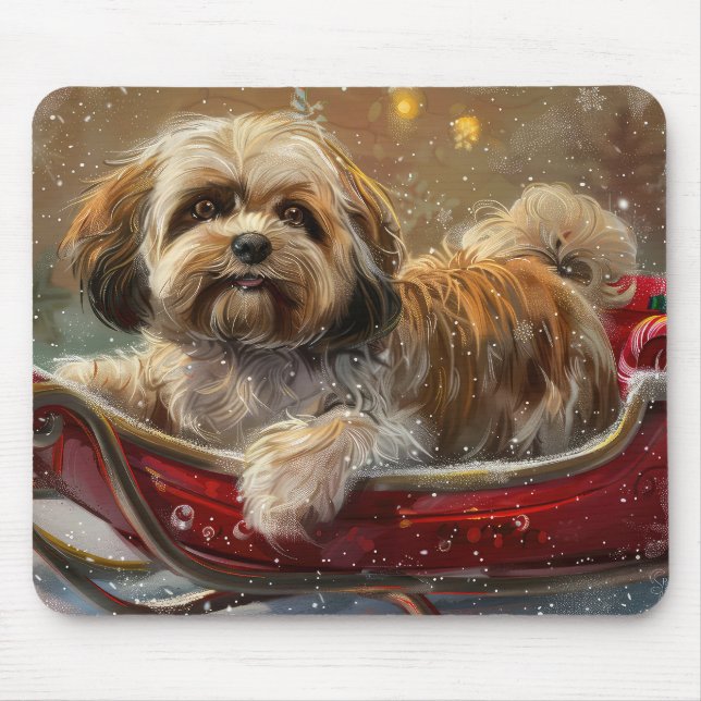 Lhasa Apso Dog Christmas Festive Mouse Pad (Front)