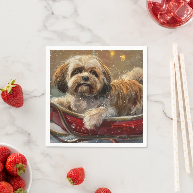 Lhasa Apso Dog Christmas Festive Napkin (Insitu)