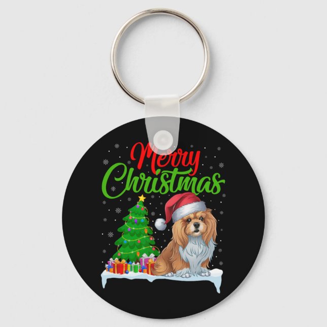 Lhasa Apso Dog Christmas Tree Lights Funny Xmas Do Key Ring (Front)