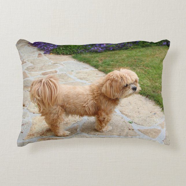 Lhasa Apso dog in a garden Decorative Cushion (Front)