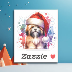 Lhasa Apso Dog in Santa Hat Christmas