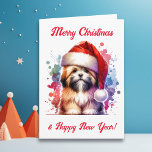 Lhasa Apso Dog in Santa Hat Christmas   Card<br><div class="desc">If you love Lhasa Apso and want cute  Christmas card then here ya go! Cute watercolor style ai art Lhasa Apso in Santa Hat.</div>