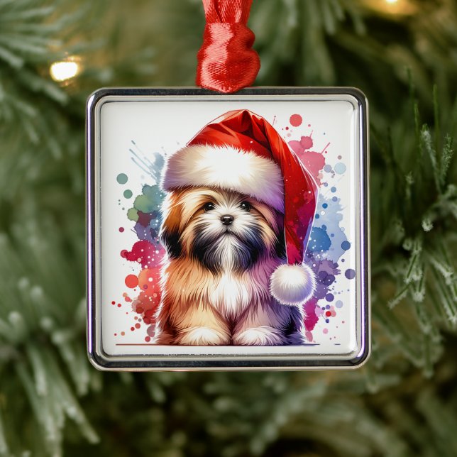 Lhasa Apso Dog in Santa Hat Christmas   Metal Tree Decoration (Tree)