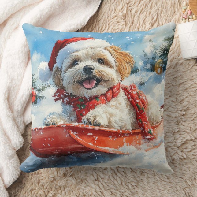 Lhasa Apso Dog in Sledge Let it Snow Christmas Cushion (Blanket)