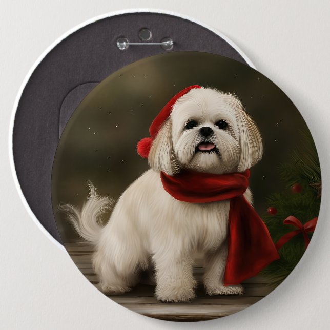 Lhasa Apso Dog in Snow Christmas 6 Cm Round Badge (Front & Back)
