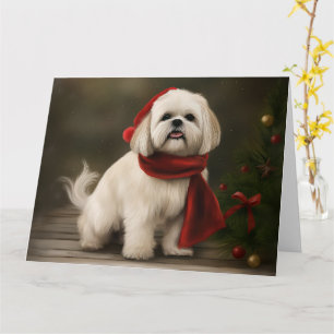 Lhasa Apso Dog in Snow Christmas Card