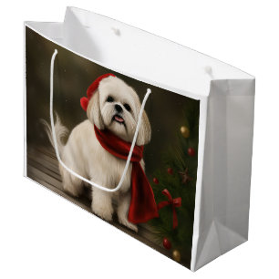 Lhasa Apso Dog in Snow Christmas Large Gift Bag