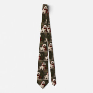 Lhasa Apso Dog in Snow Christmas Tie
