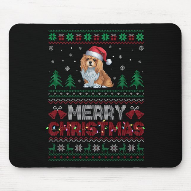 Lhasa Apso Dog Lovers Santa Hat Christmas Tree Lig Mouse Pad (Front)