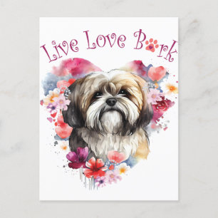 Lhasa Apso Dog Mum Floral Postcard