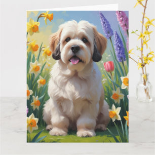 Lhasa Apso Dog Spring Flowers Painting Card