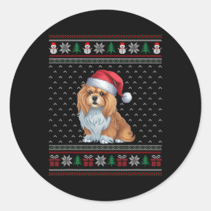 Lhasa Apso Dog Wearing Santa Hat Ugly Xmas Dog Lov Classic Round Sticker