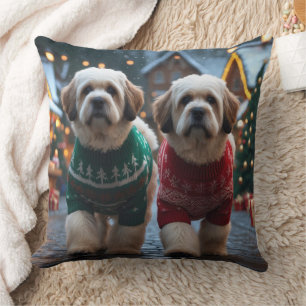 Lhasa Apso Dogs Christmas Snow Holiday Cushion