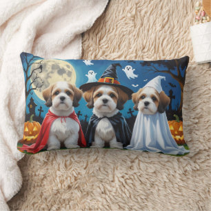 Lhasa Apso Dogs Pumpkin Halloween Funny Lumbar Cushion