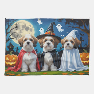 Lhasa Apso Dogs Pumpkin Halloween Funny Tea Towel