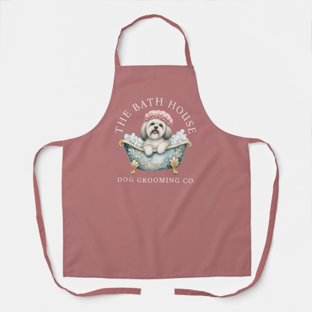 Lhasa Apso Dusky Pink Dog Grooming Apron | Deluxe (Front)