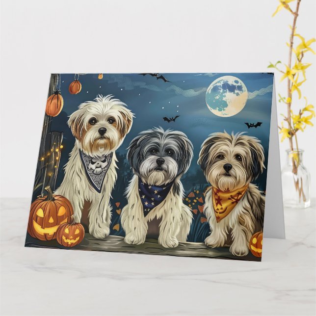 Lhasa Apso Halloween Spooky  Card (Yellow Flower)