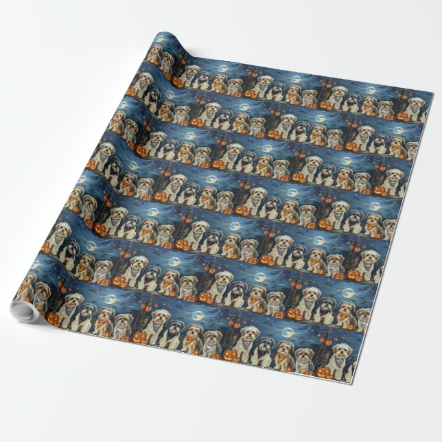 Lhasa Apso Halloween Spooky  Wrapping Paper (Unrolled)