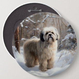 Lhasa Apso Let It Snow Christmas 6 Cm Round Badge