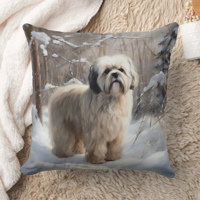 Lhasa Apso Let It Snow Christmas  Cushion (Blanket)