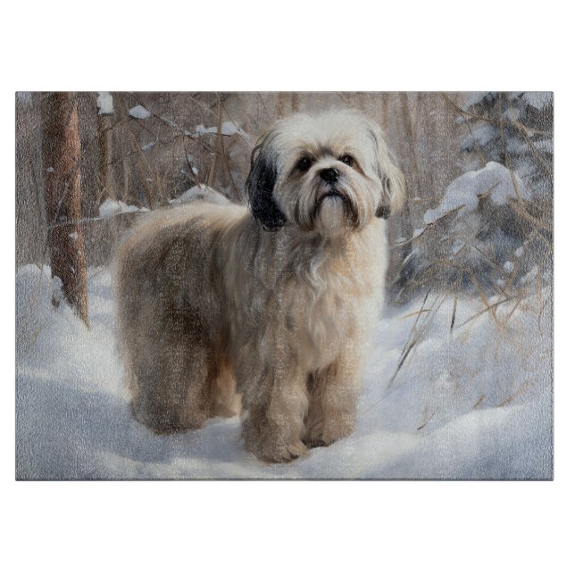 Lhasa Apso Let It Snow Christmas  Cutting Board (Front)