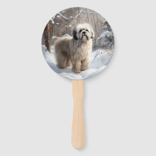 Lhasa Apso Let It Snow Christmas Hand Fan
